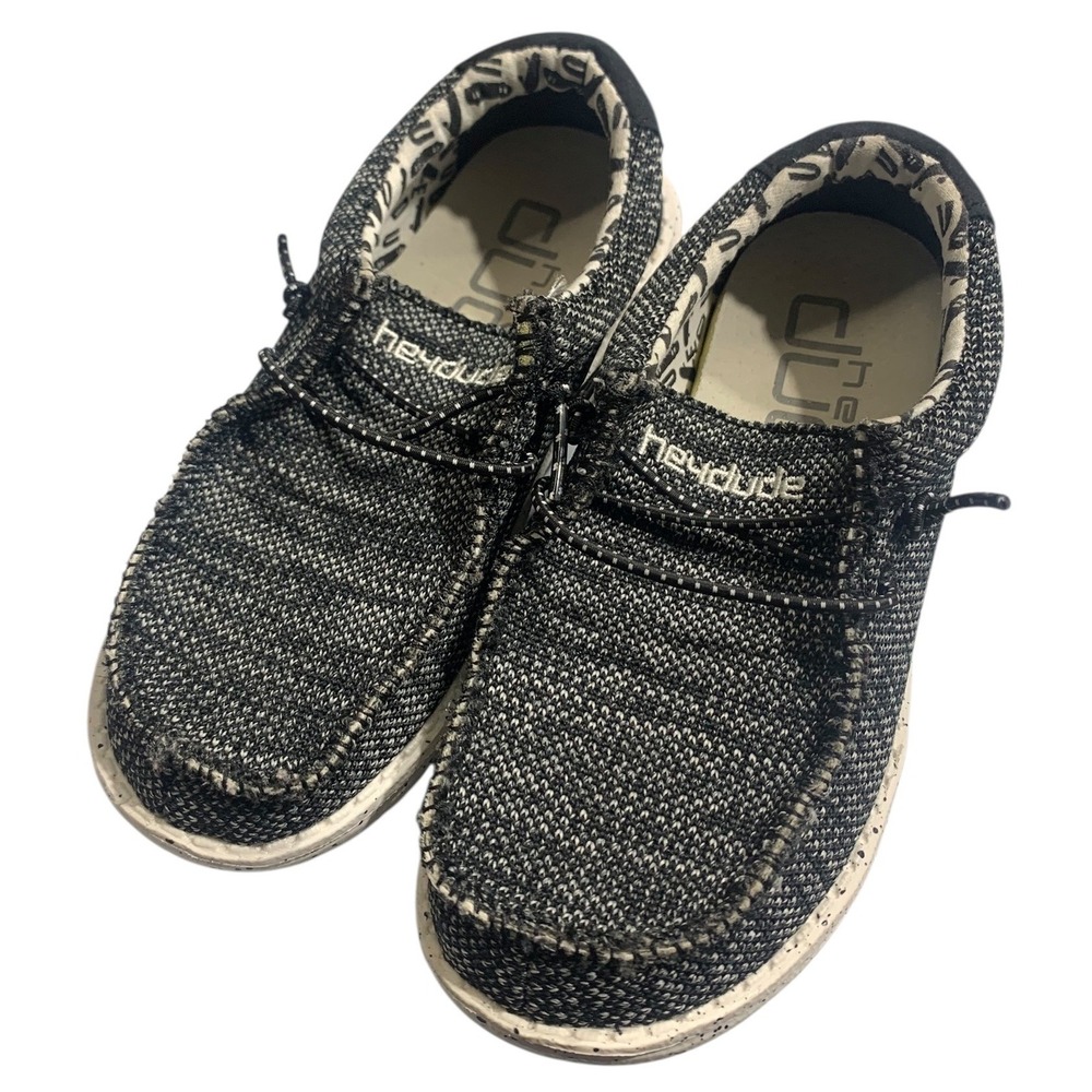 Hey Dude‎ Wally Youth Kids Shoes Size K11 Black Grey Knit Slip On Casual